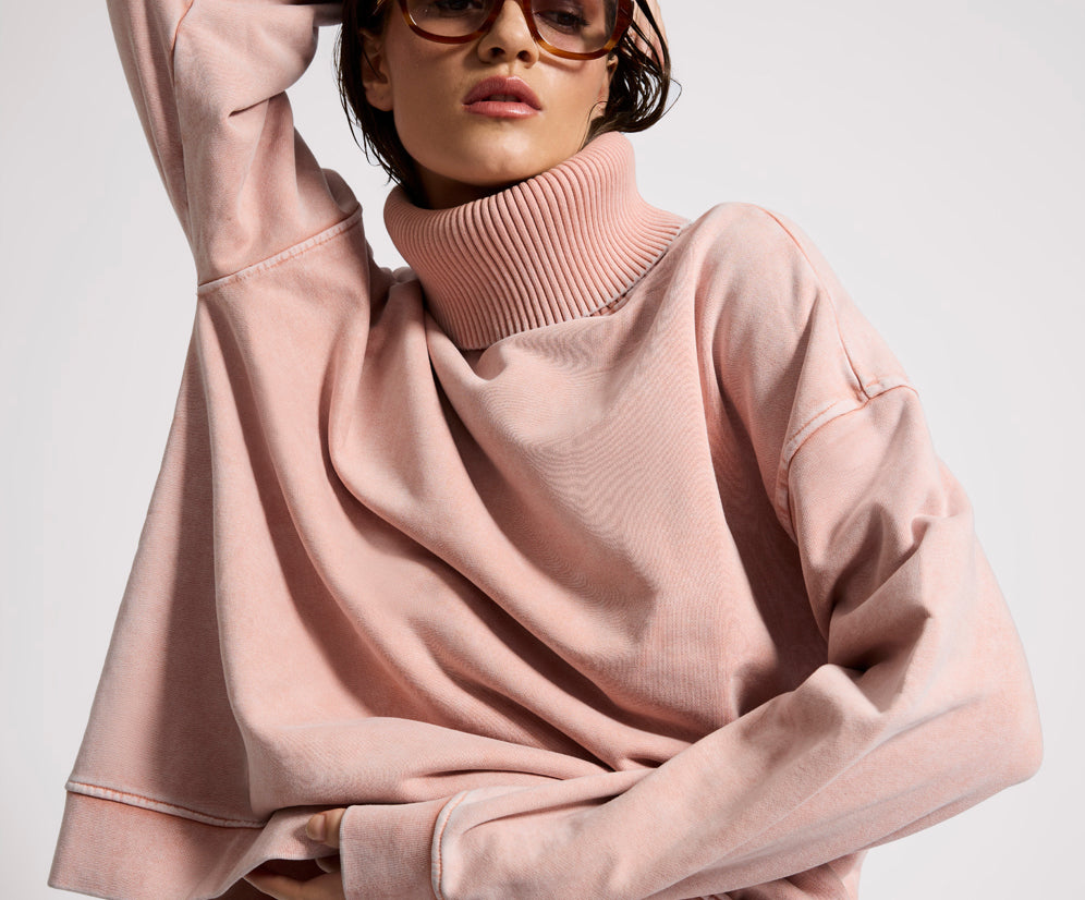 Fleece Roll Neck Sweater - Blush Pink