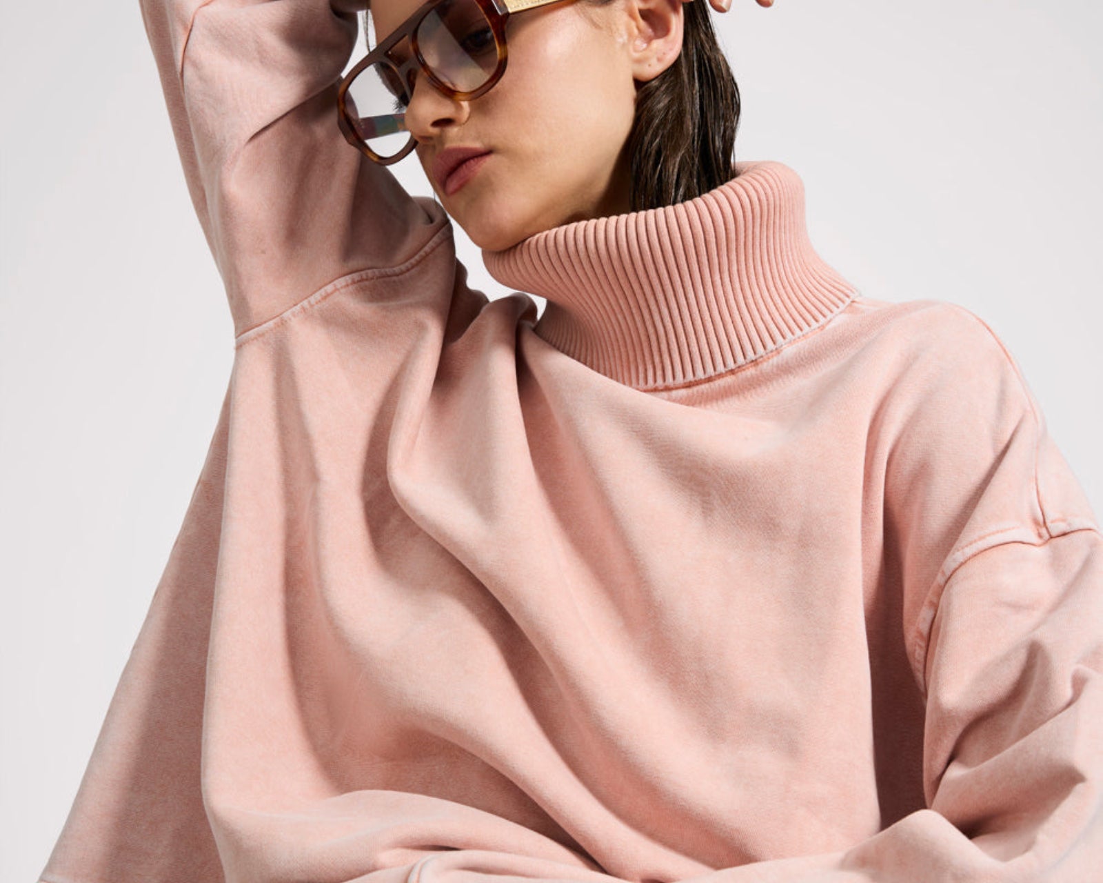 Fleece Roll Neck Sweater - Blush Pink