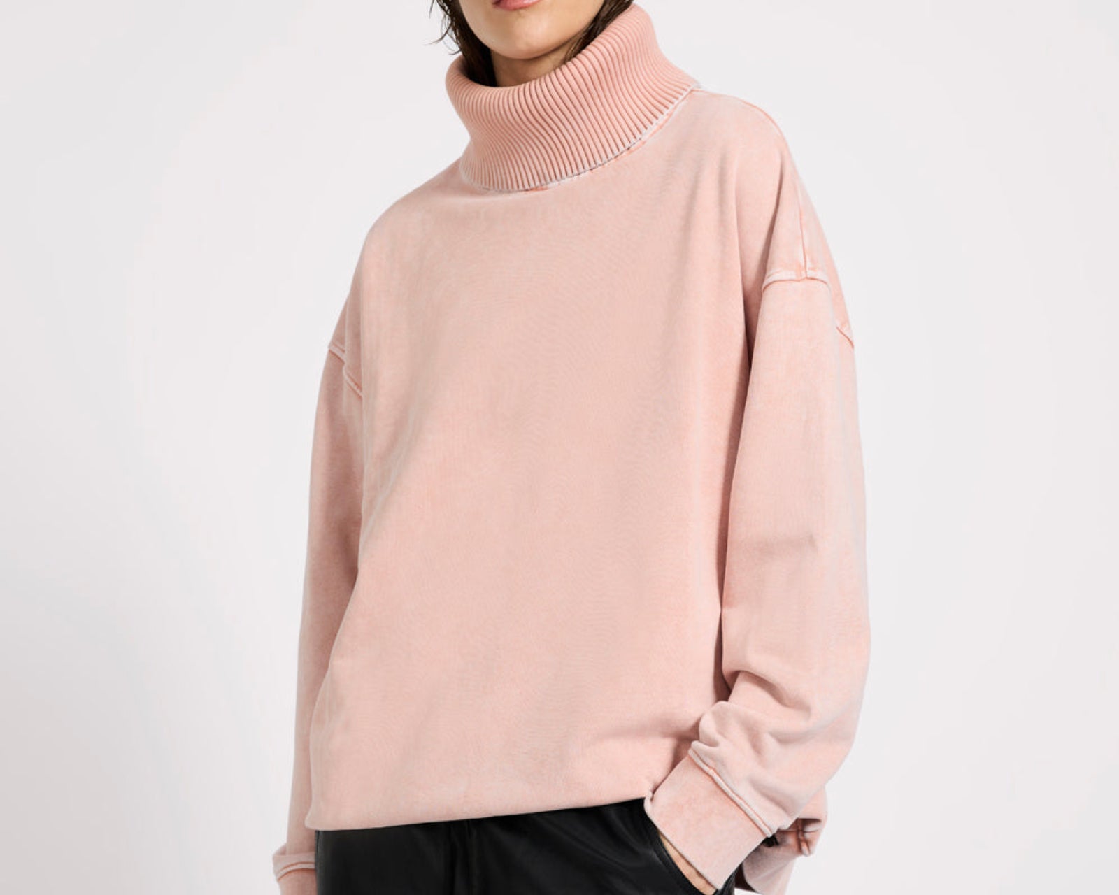 Fleece Roll Neck Sweater - Blush Pink