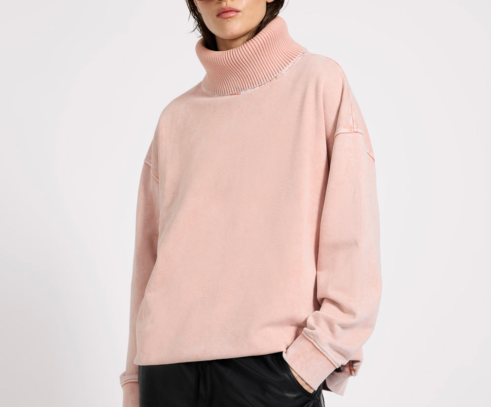 Fleece Roll Neck Sweater - Blush Pink