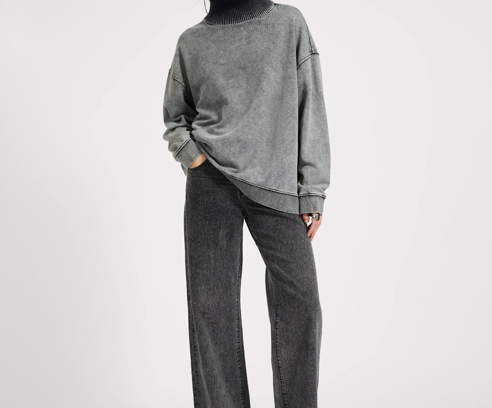 Fleece Roll Neck Sweater - Worn Black