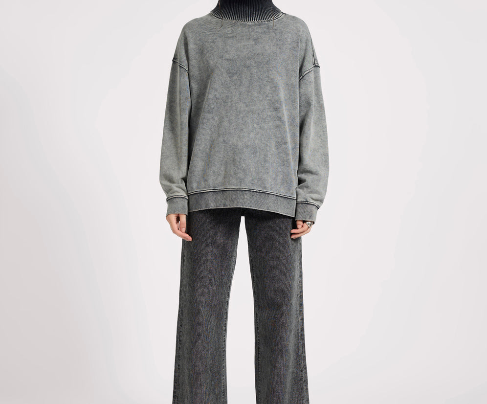 Fleece Roll Neck Sweater - Worn Black