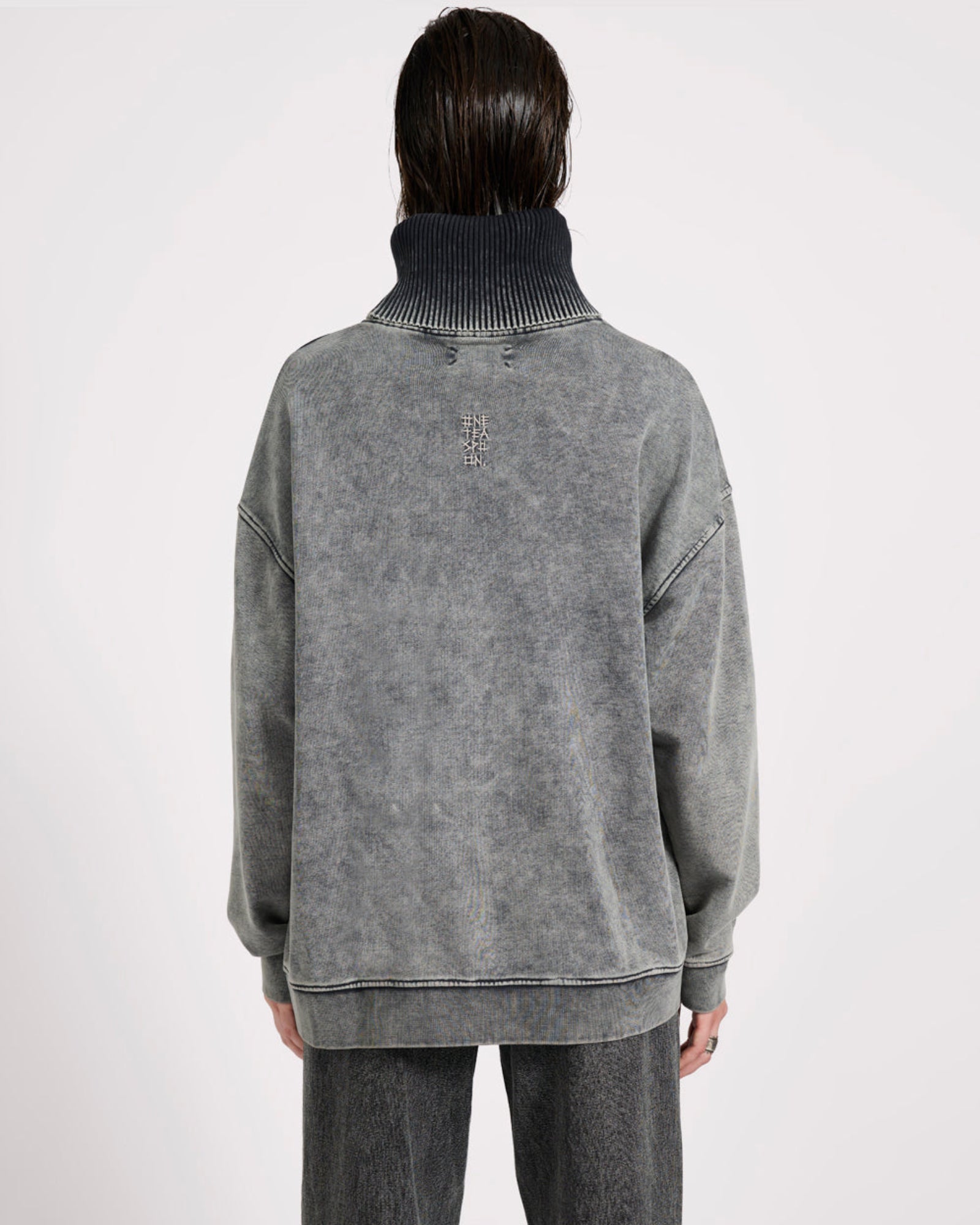 Fleece Roll Neck Sweater - Worn Black | One Teaspoon USA