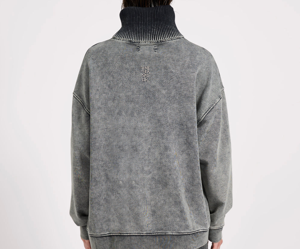 Fleece Roll Neck Sweater - Worn Black