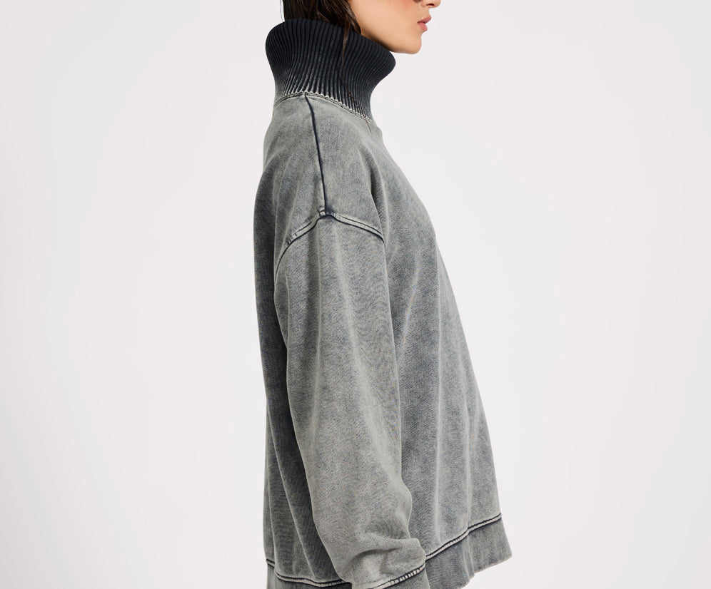 Fleece Roll Neck Sweater - Worn Black