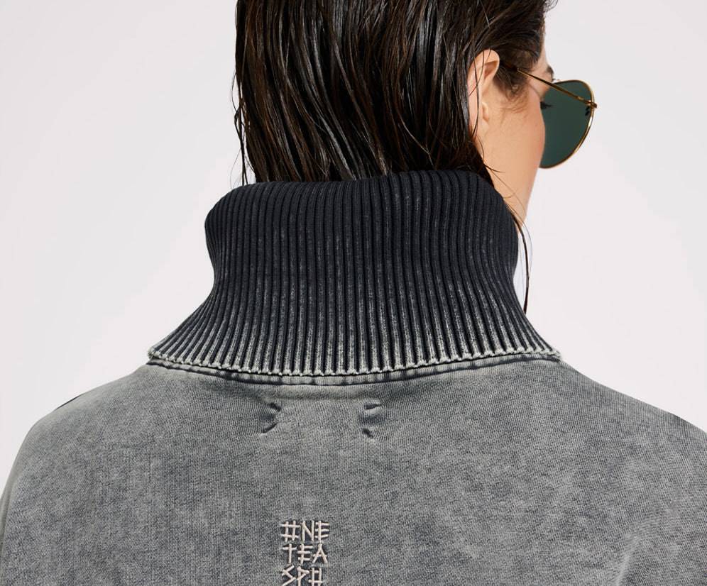 Fleece Roll Neck Sweater - Worn Black
