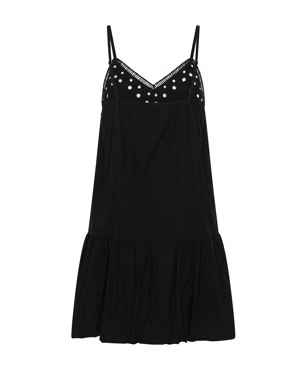 ワンピース ETMON Check Bubble Bustier Dress, Black Eyelet Cotton Bubble Hem Dress - Black | One Teaspoon USA