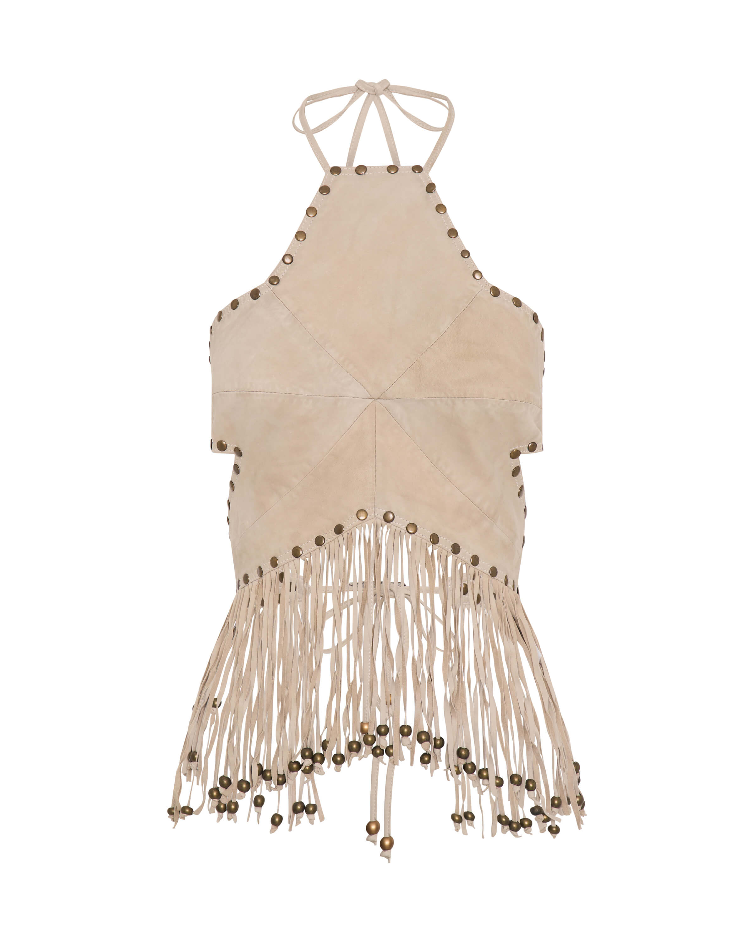 Studded Suede Fringed Star Crop Top - Stone | One Teaspoon USA