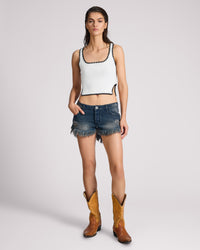 Dukes Low Waist Mini Denim Shorts - Cyber Blue