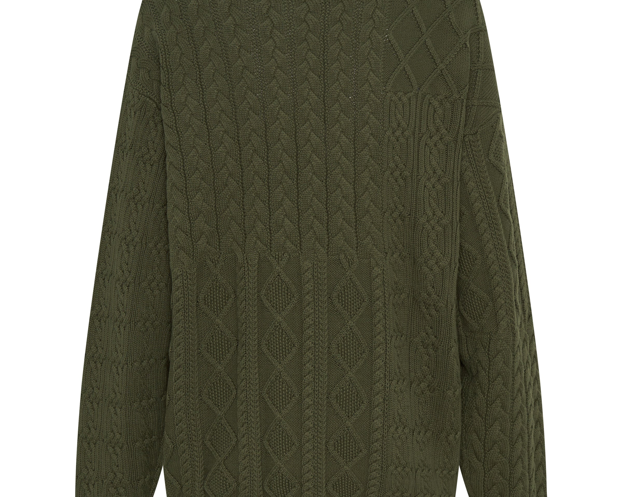 Mixed Cable Cotton Knit Sweater - Khaki