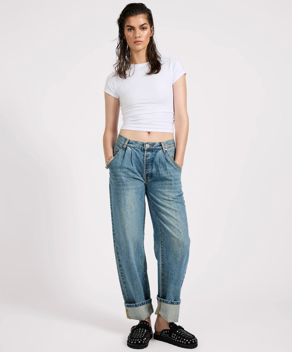  Smiths Low Waist Wide Leg Tailored Denim Jeans - Used Blue