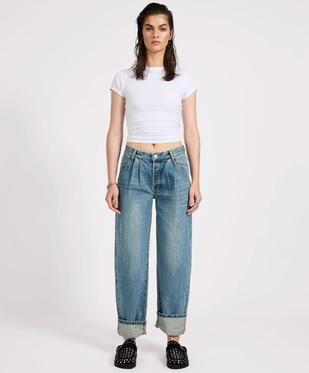  Smiths Low Waist Wide Leg Tailored Denim Jeans - Used Blue