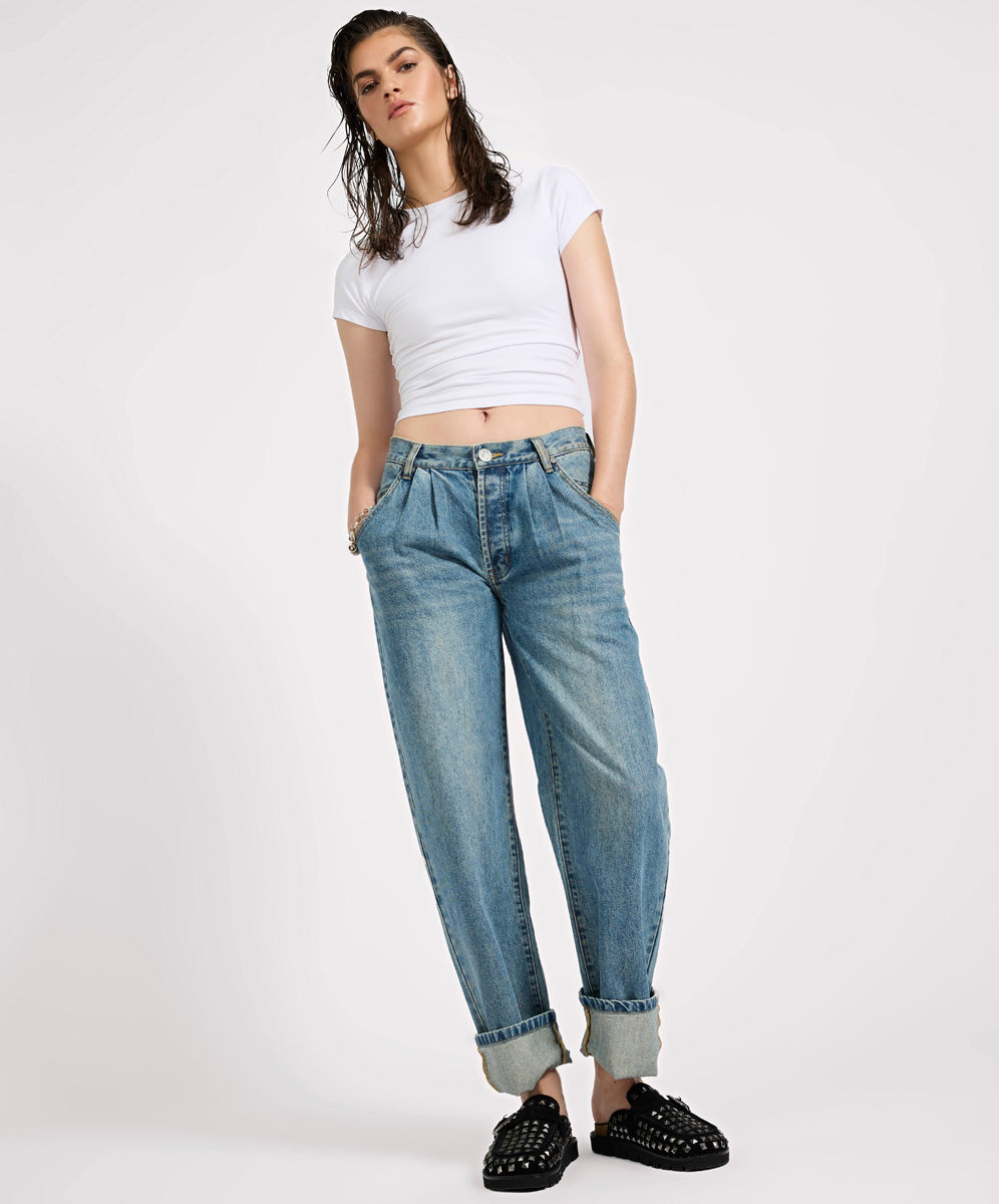  Smiths Low Waist Wide Leg Tailored Denim Jeans - Used Blue