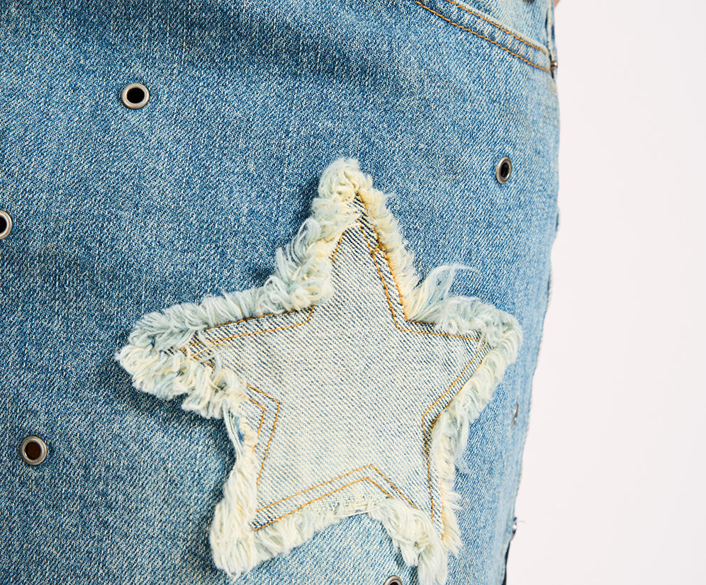 Axel Star Low Waist Micro Mini Denim Skirt - Used Blue