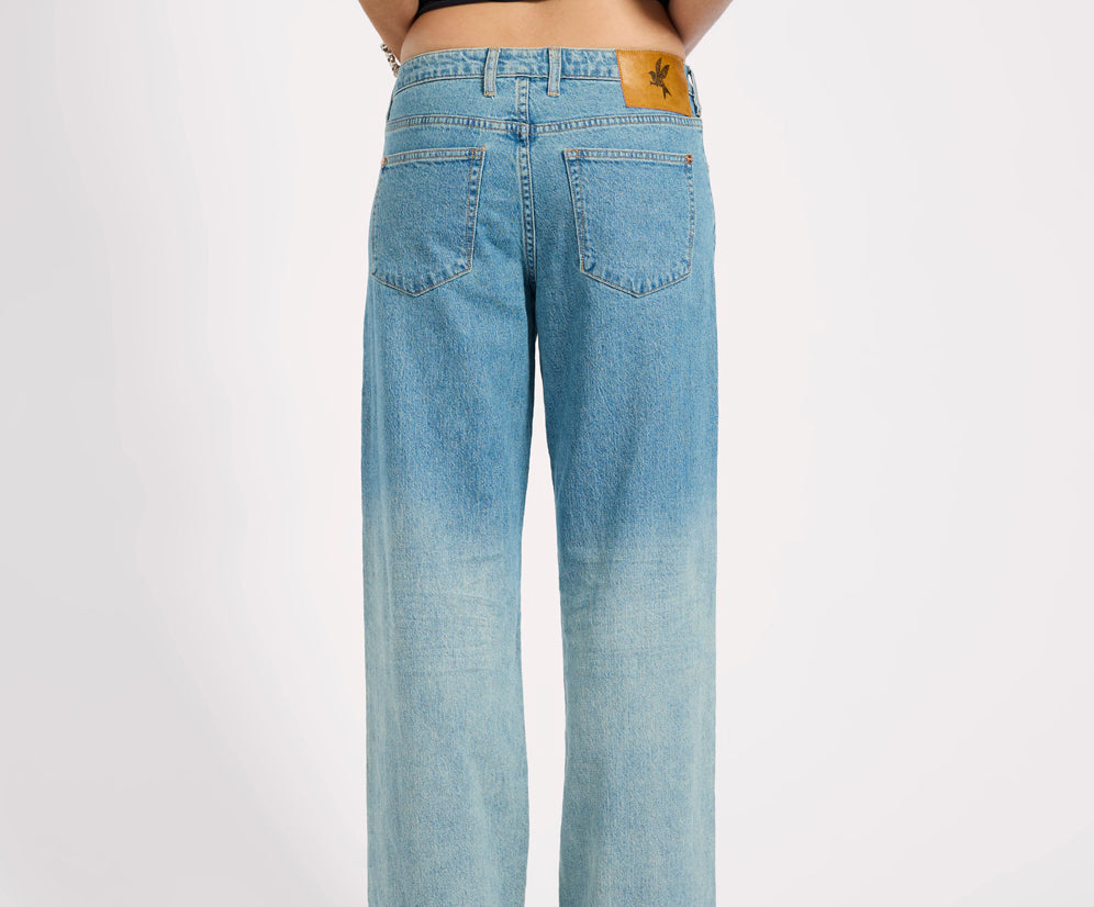 Low Riders Low Waist Wide Leg Denim Jeans - Texas Blue