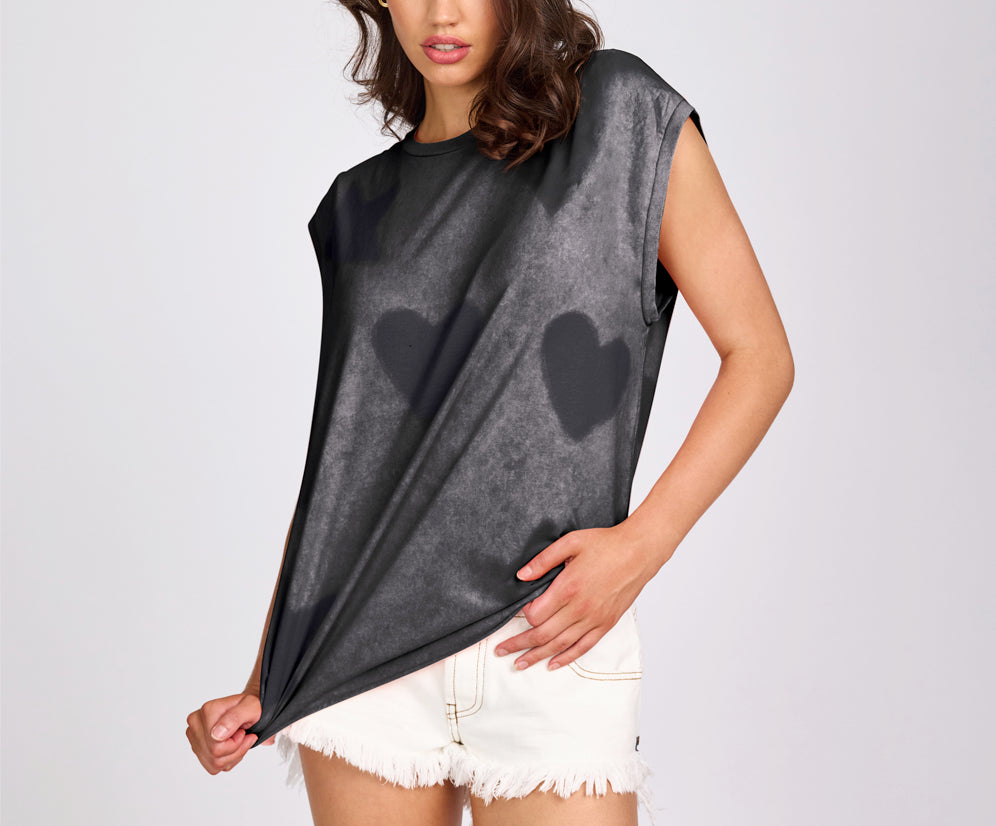 Heart And Star Stencil Tank Top - Charcoal