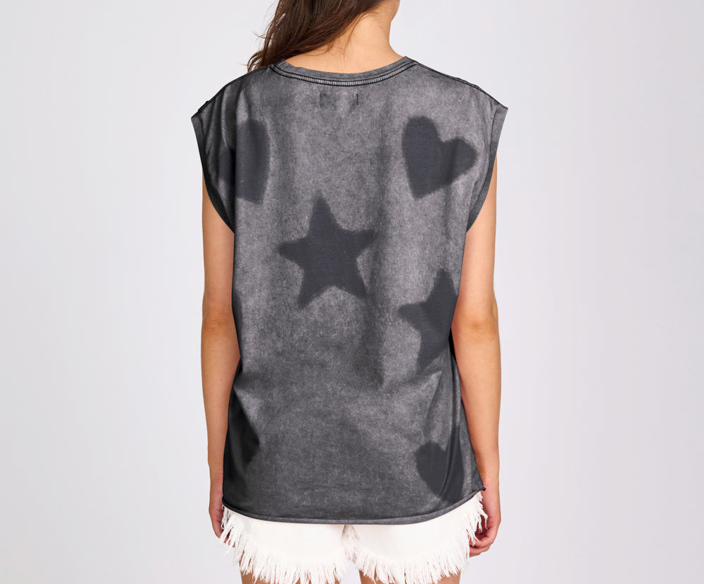 Heart And Star Stencil Tank Top - Charcoal