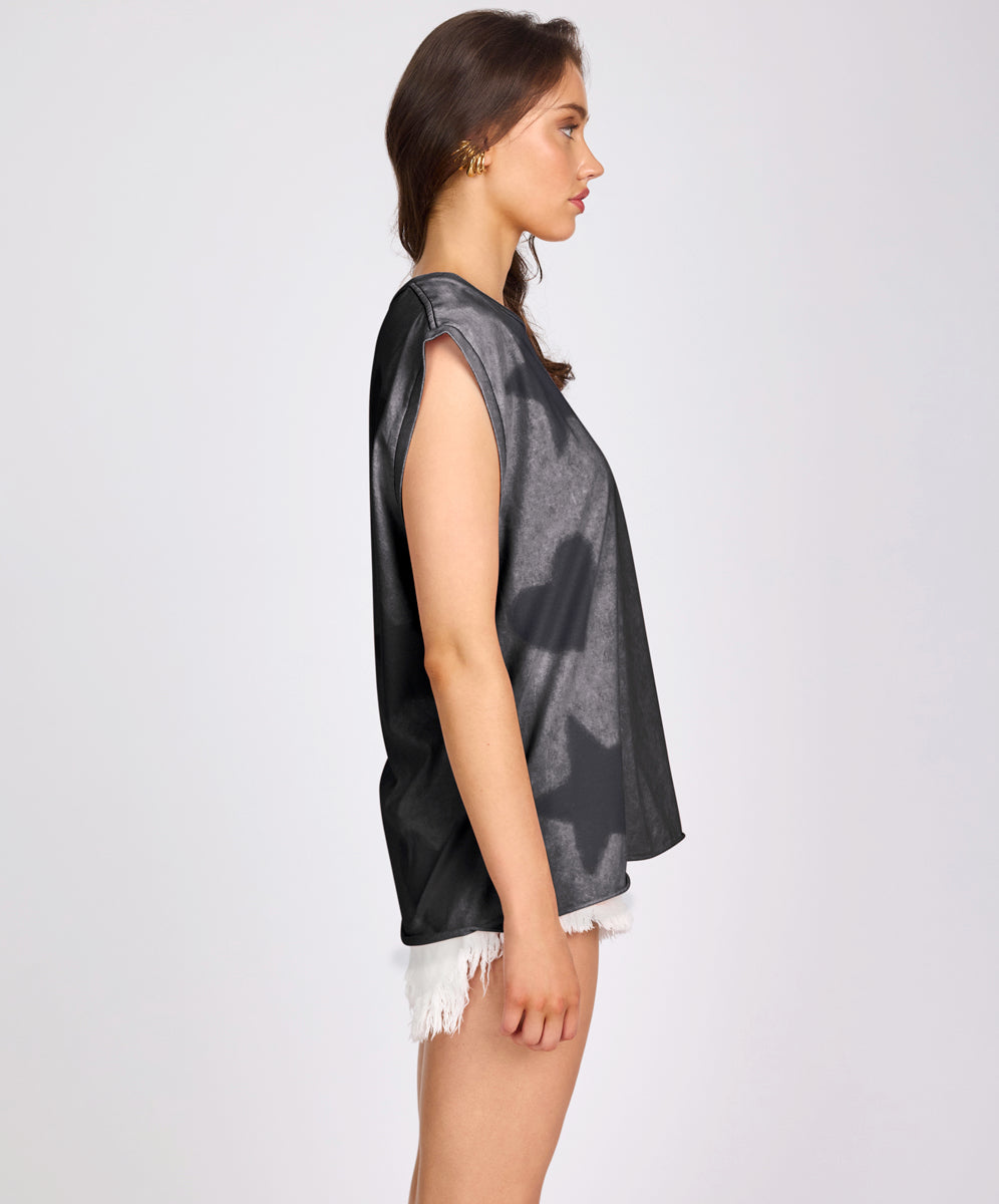 Heart And Star Stencil Tank Top - Charcoal | One Teaspoon USA