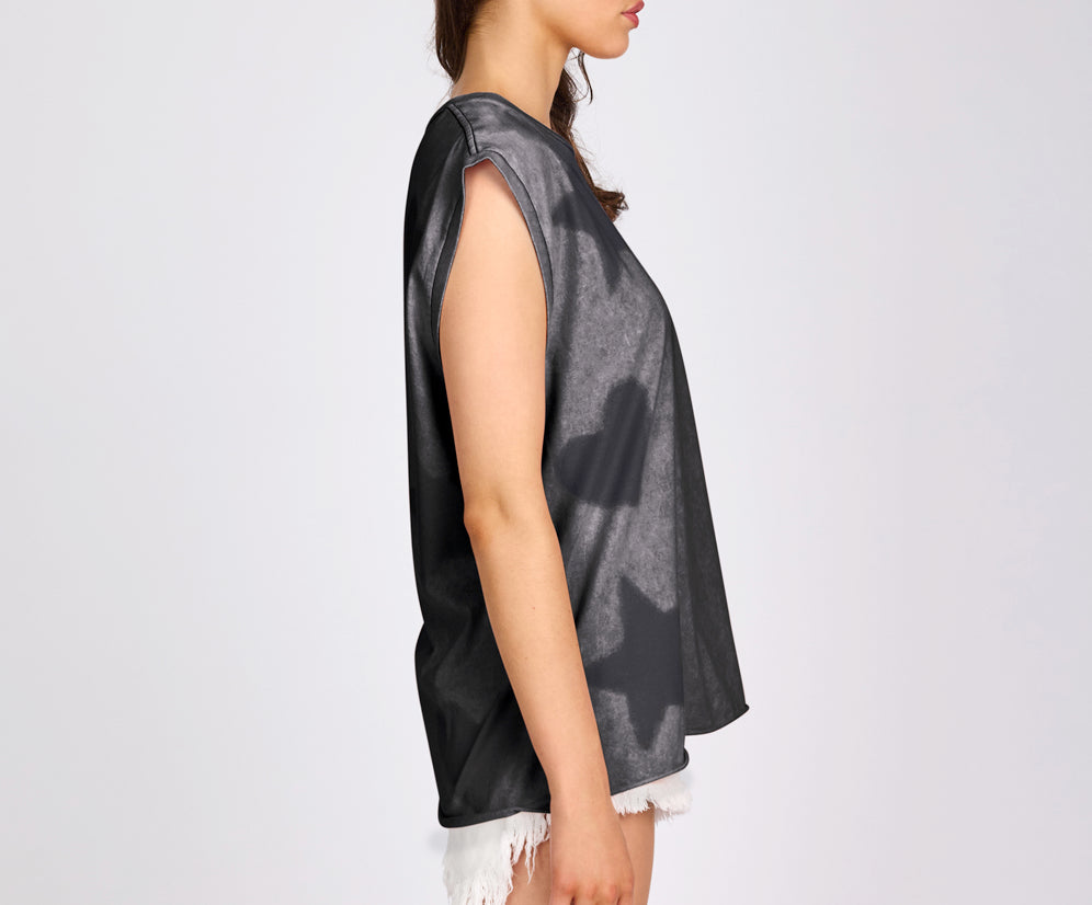 Heart And Star Stencil Tank Top - Charcoal
