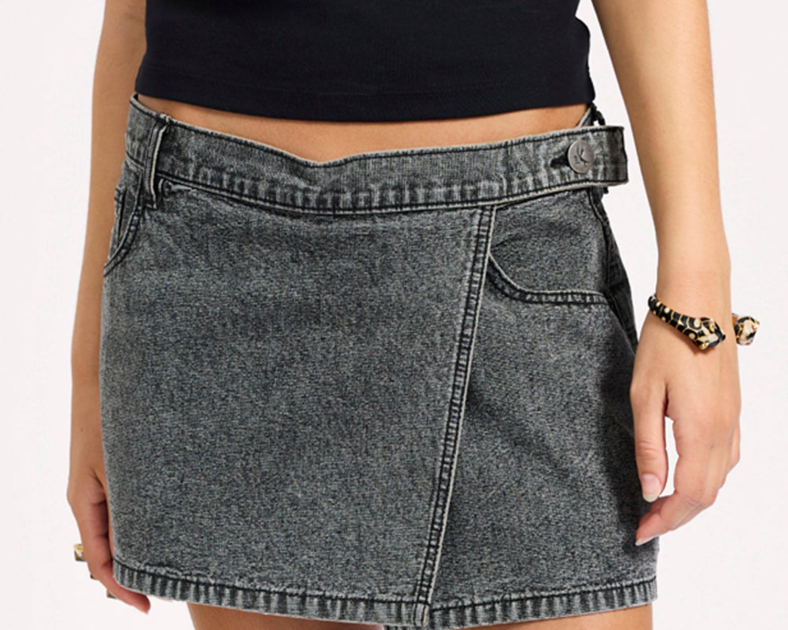 Alexia Low Waist Wrap Mini Denim Skirt - Rocco Grey Black