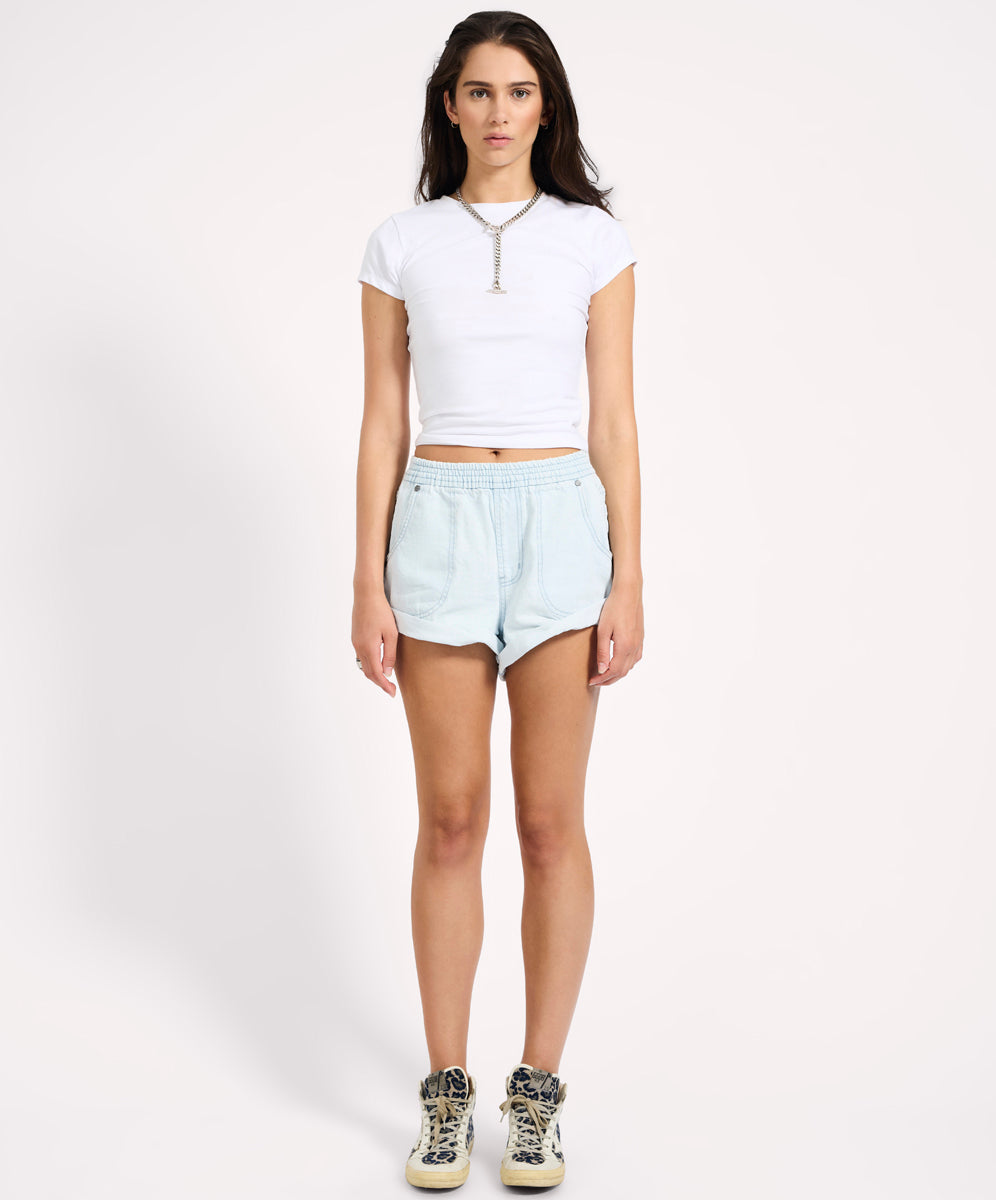  Hunters Mid Waist Boyfriend Elasticated Denim Shorts - Xanthe