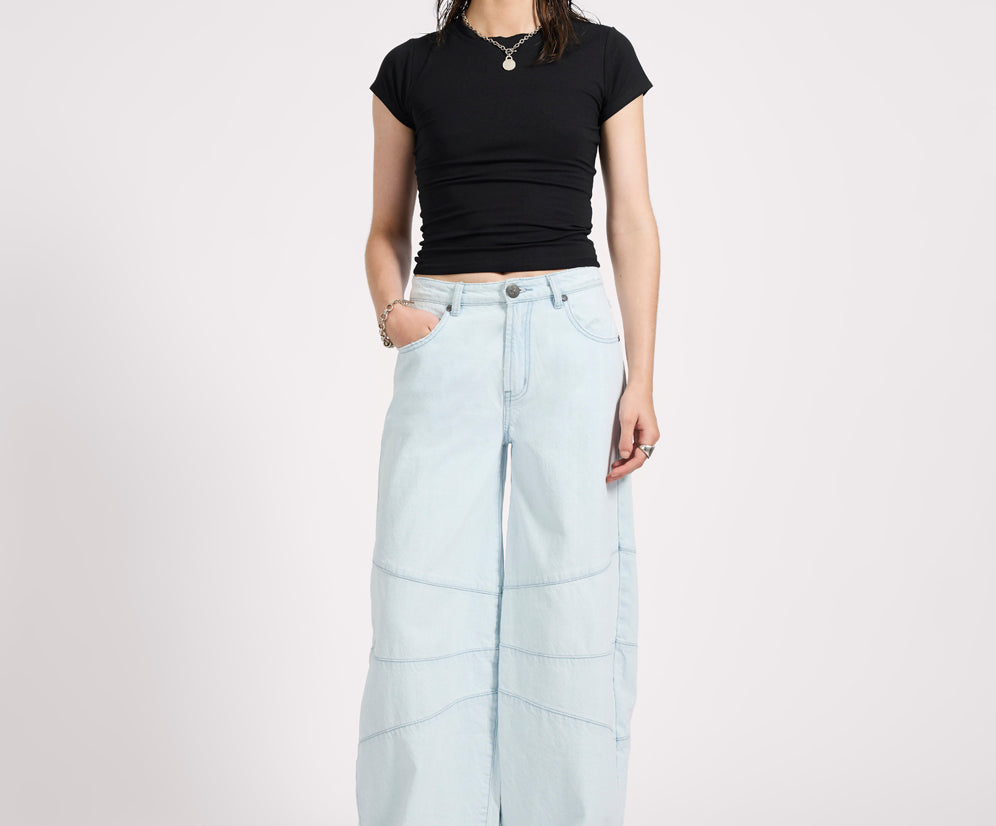 Barrel Mid Waist Wide Leg Denim Jeans - Xanthe Light Blue