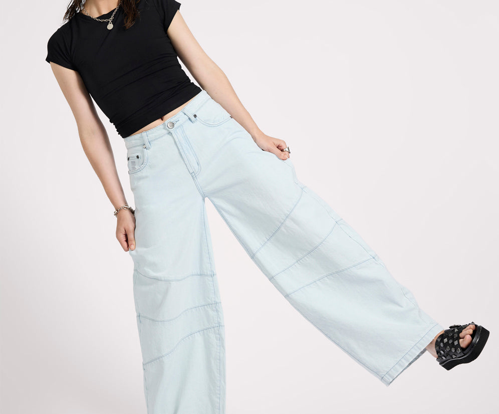 Barrel Mid Waist Wide Leg Denim Jeans - Xanthe Light Blue