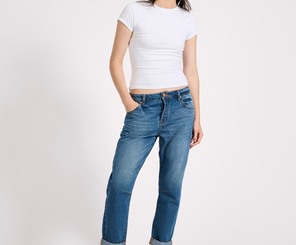 Saints Low Waist Boyfriend Denim Jeans - Pacifica Blue