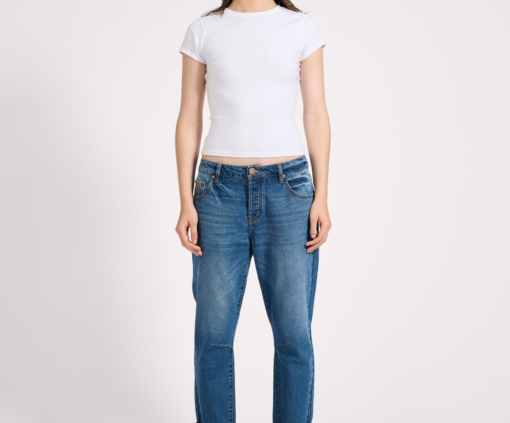 Saints Low Waist Boyfriend Denim Jeans - Pacifica Blue