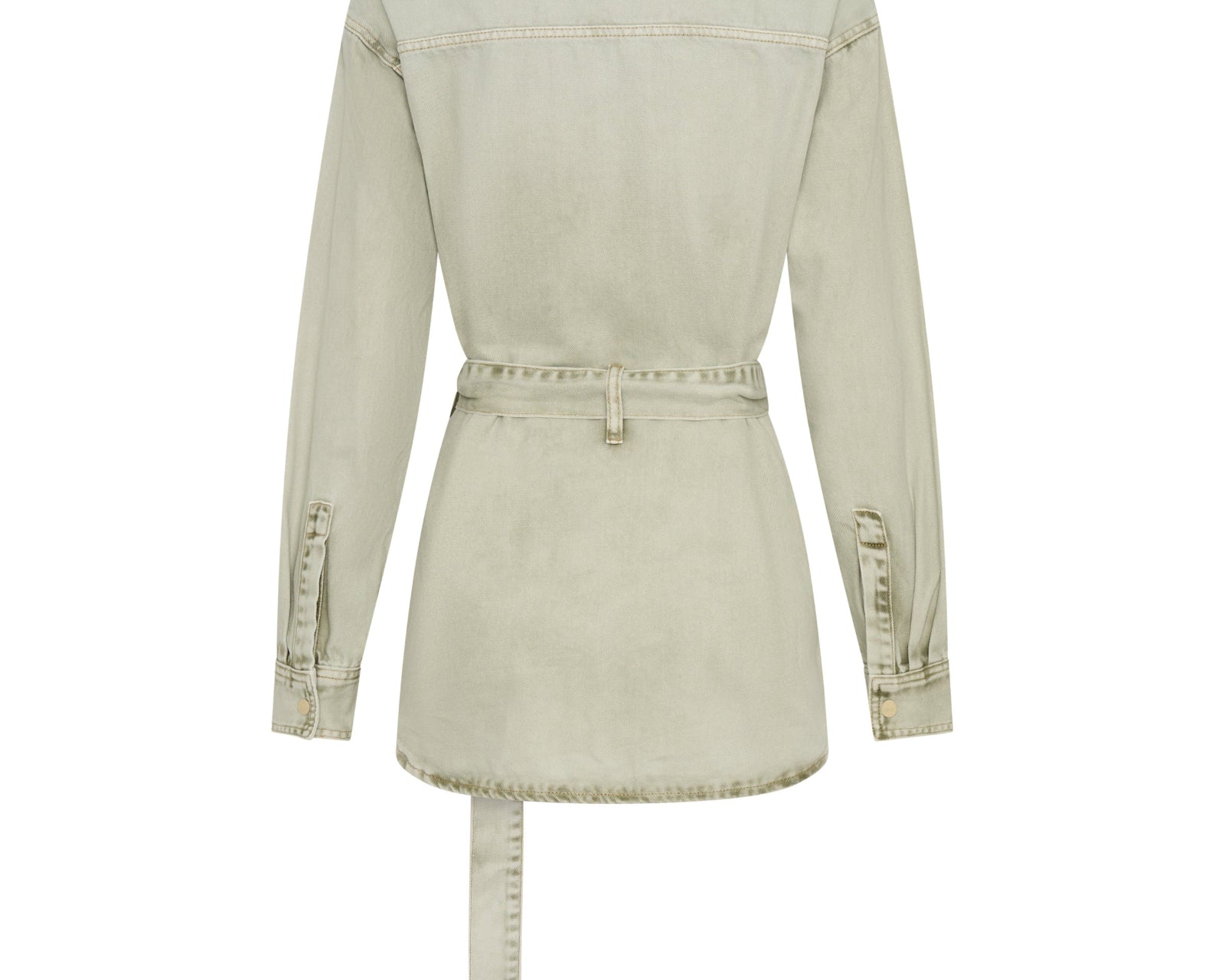 Belted Longline Denim Shirt - Antique Khaki