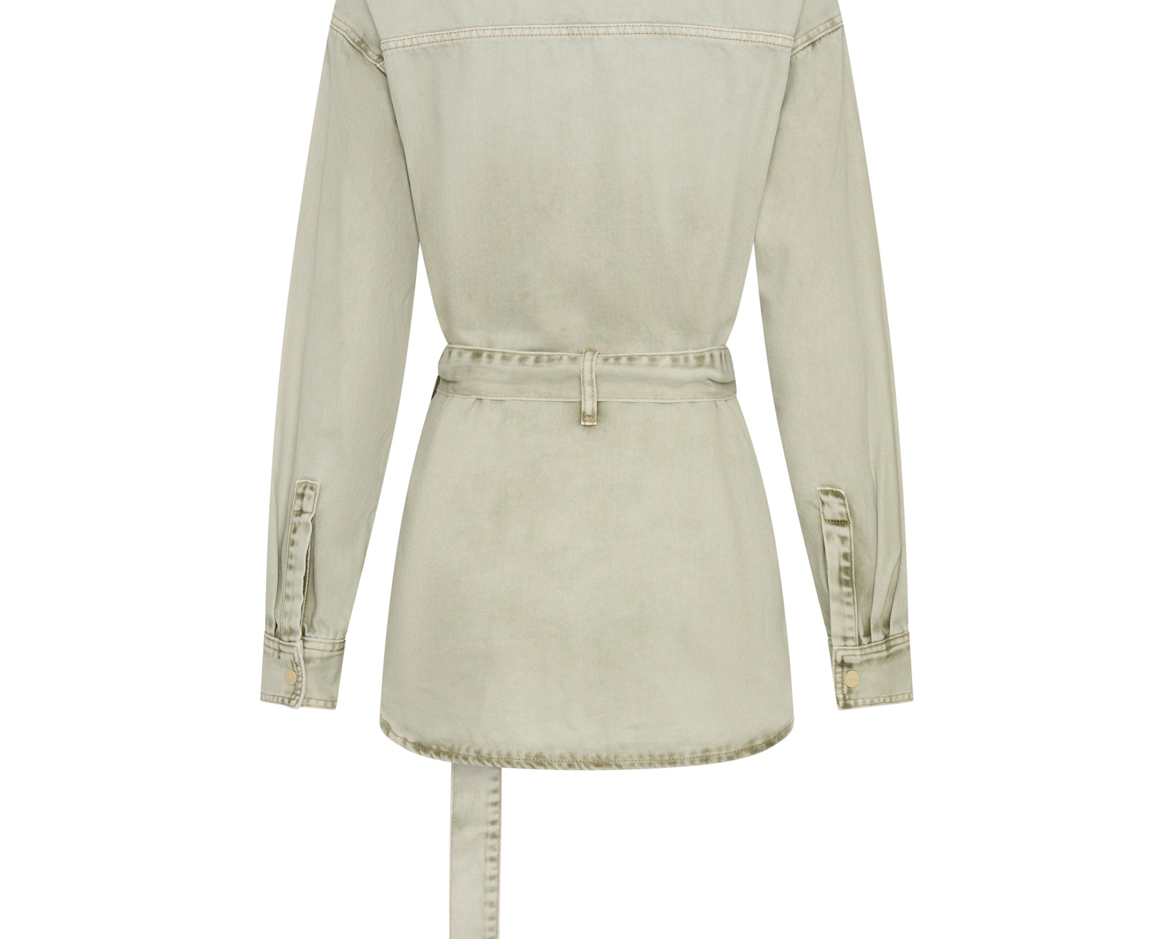 Belted Longline Denim Shirt - Antique Khaki