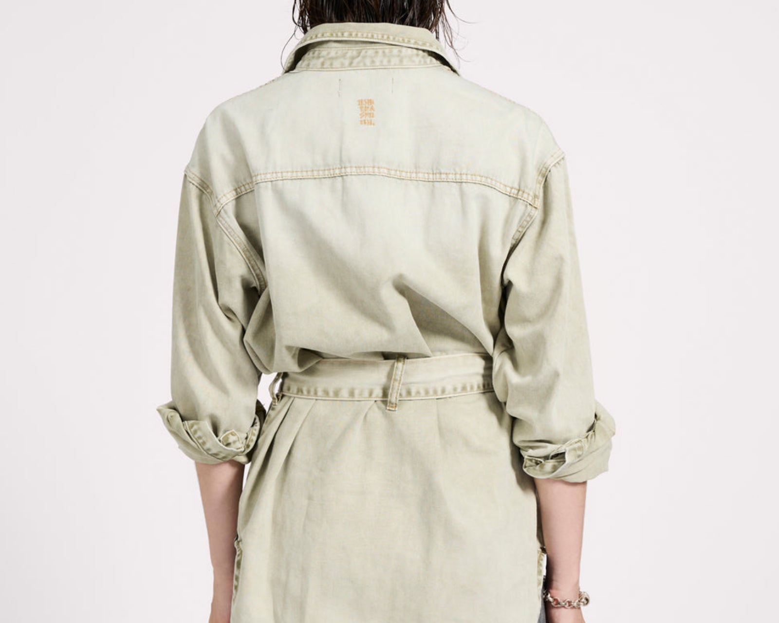 Belted Longline Denim Shirt - Antique Khaki