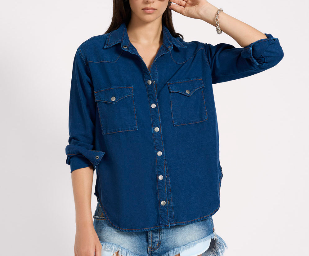 Western Denim Shirt - Deep Blue
