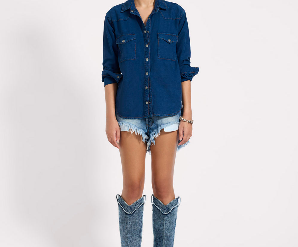 Western Denim Shirt - Deep Blue