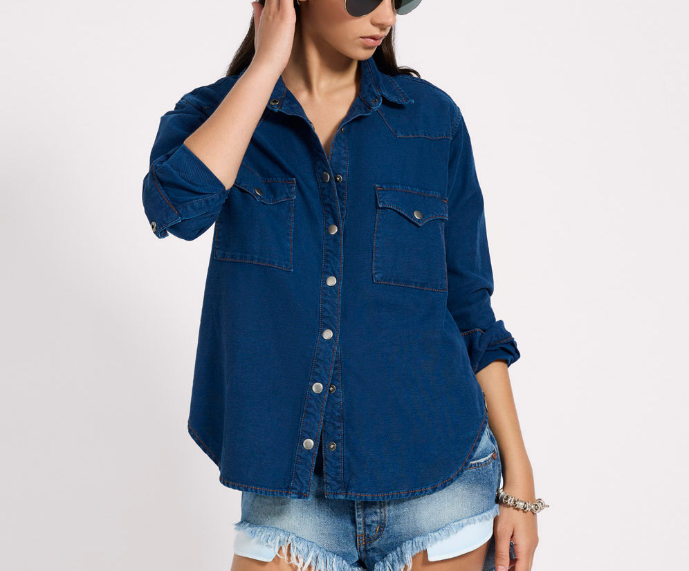 Western Denim Shirt - Deep Blue