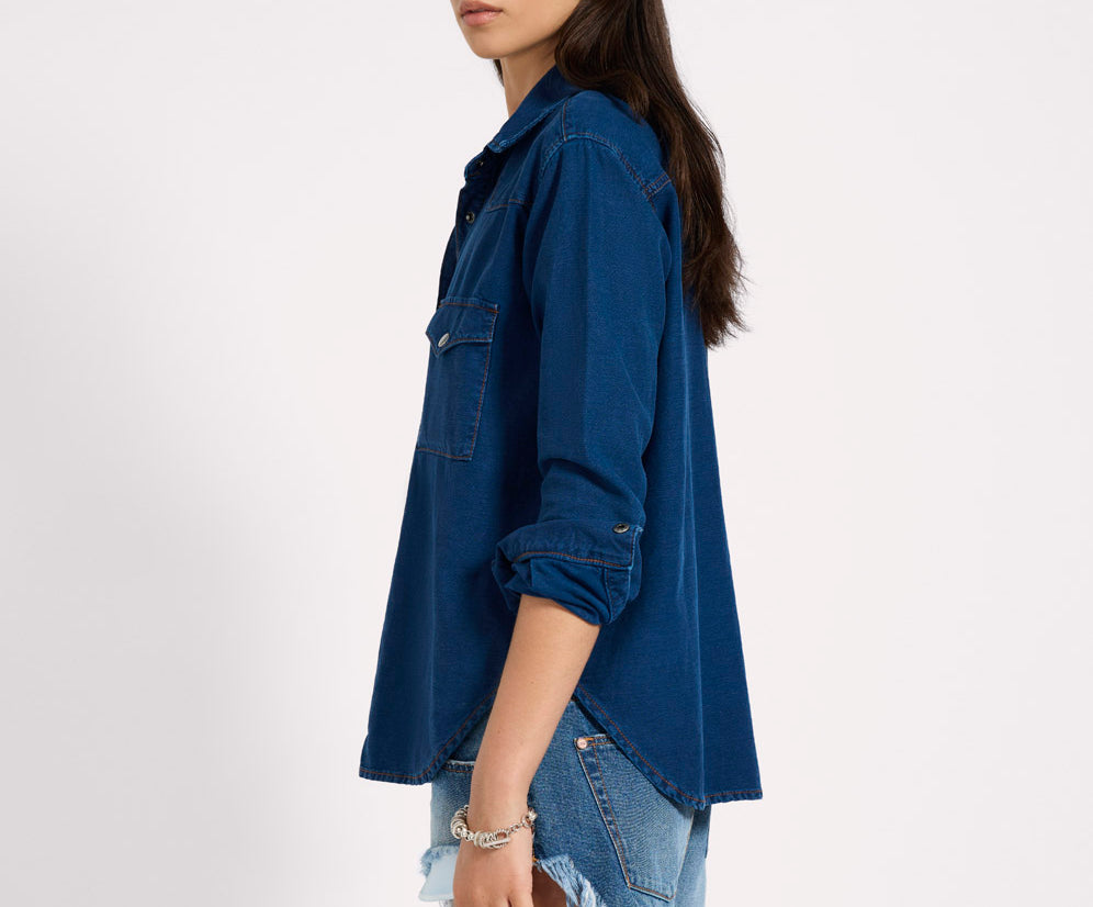 Western Denim Shirt - Deep Blue
