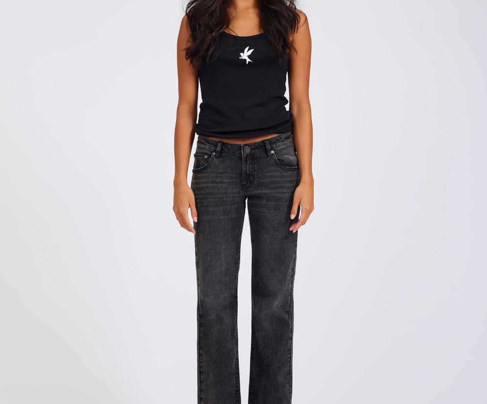 Alice Low Waist Bootcut Denim Jeans - Washed Black