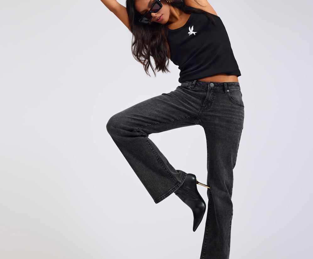 Alice Low Waist Bootcut Denim Jeans - Washed Black
