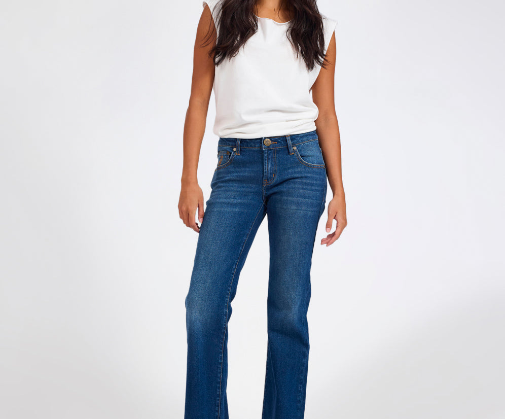 Alice Low Waist Bootcut Denim Jeans - Indigo Blue