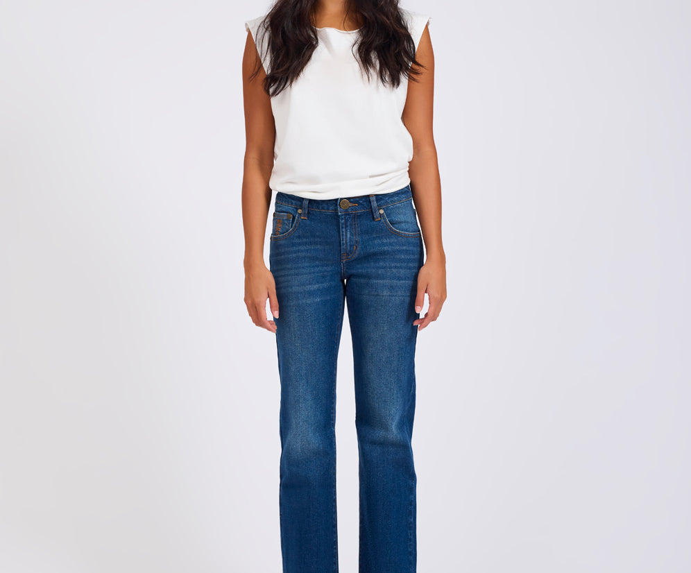 Alice Low Waist Bootcut Denim Jeans - Indigo Blue