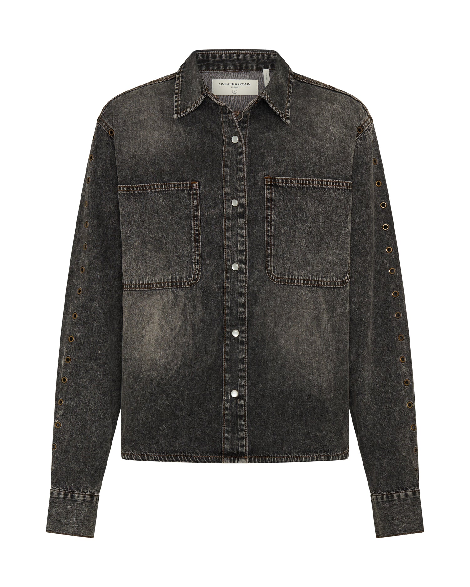 Women's Shirts Nixie Eyelet Classic Fit Denim Shirt - Charcoal Black