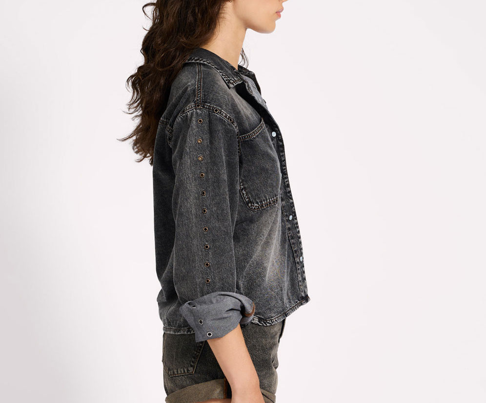 Nixie Eyelet Classic Fit Denim Shirt - Charcoal Black