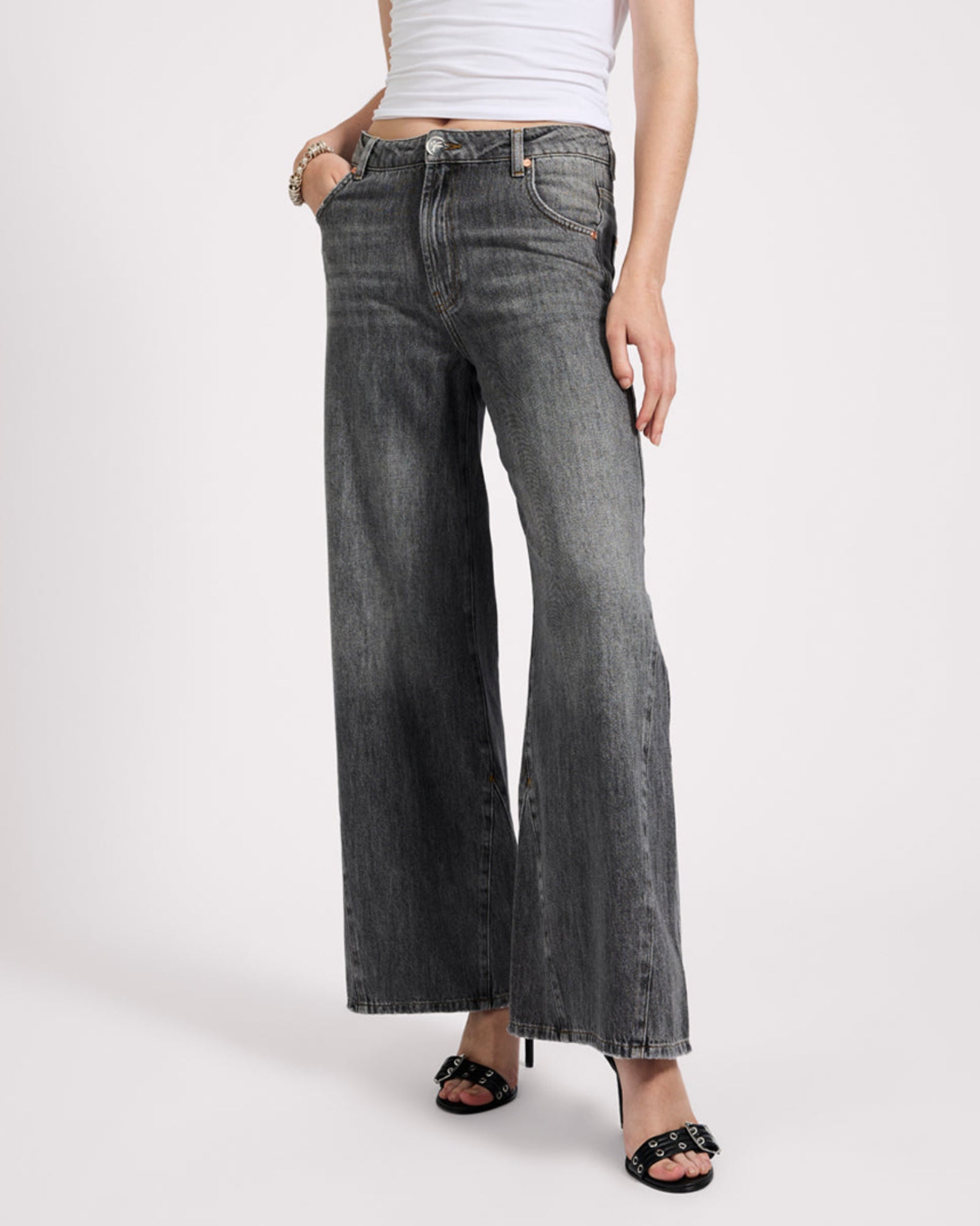 Cruisers Mid Waist Bootcut Flare Denim Jeans - Charcoal Grey | One