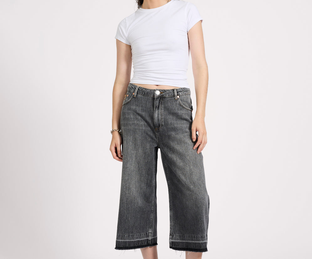 720'S Mid Waist Long Length Denim Jorts - Charcoal