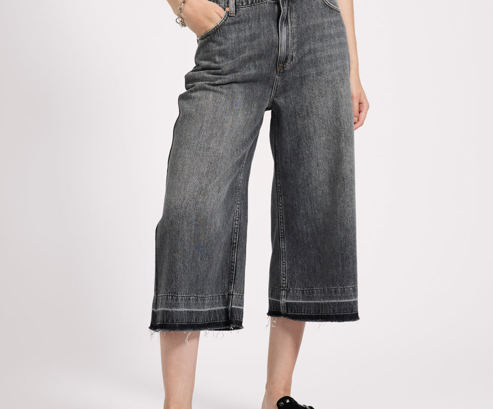 720'S Mid Waist Long Length Denim Jorts - Charcoal