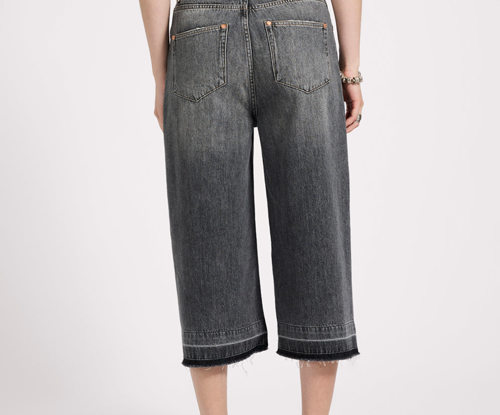 720'S Mid Waist Long Length Denim Jorts - Charcoal