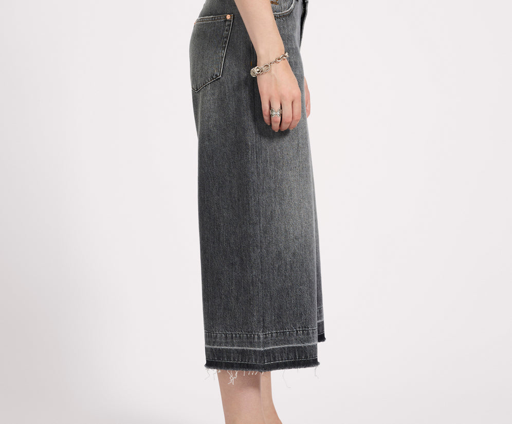 720'S Mid Waist Long Length Denim Jorts - Charcoal