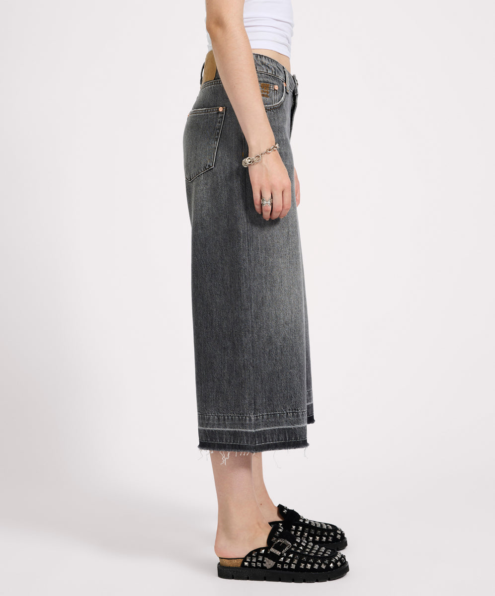 720'S Mid Waist Long Length Denim Jorts - Charcoal