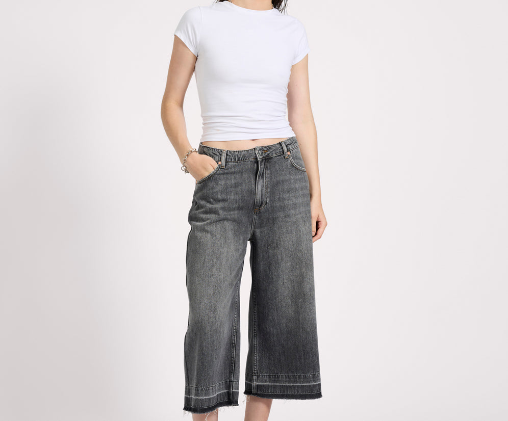 720'S Mid Waist Long Length Denim Jorts - Charcoal