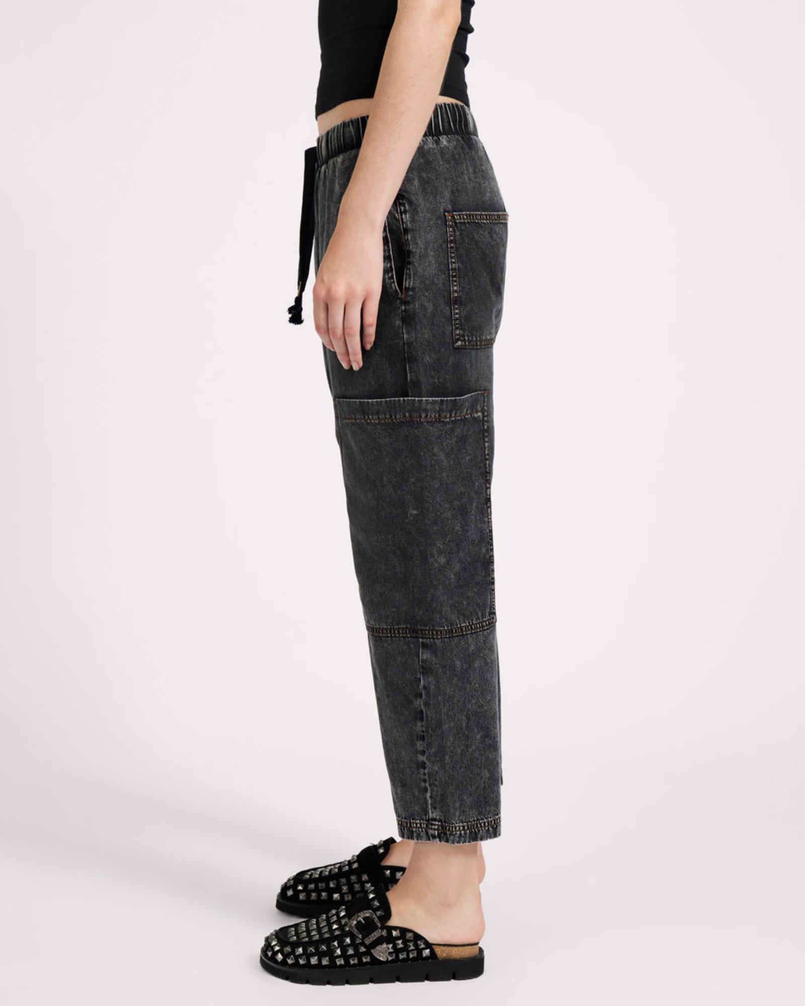 Isla Low Waist Drawstring Harem Denim Jeans - Charcoal Black | One